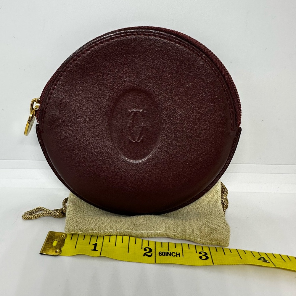 Cartier Round Leather Key & Card Holder in Burgundy with Gold Hardware